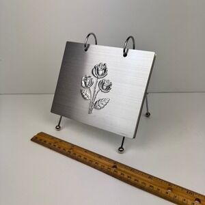 Vtg Rose Floral Metal Tabletop Silver Photo Album Flip Through Horizontal READ